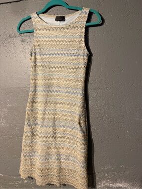 Sleeveless Crochet Shift Dress in Cream and Light Blue